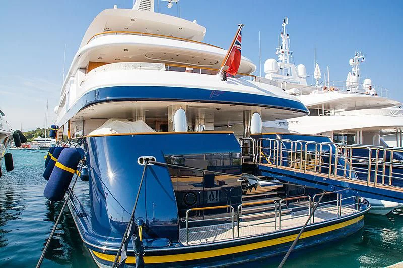 a boat docked at a pier aboard TANUSHA Yacht for Sale