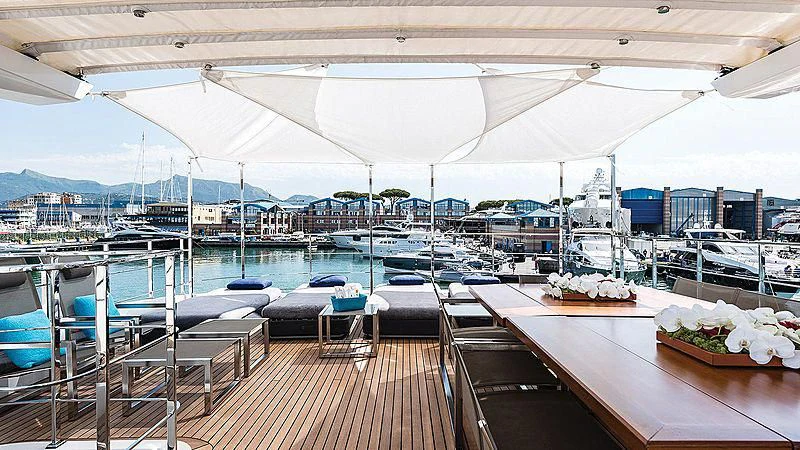 a deck with many boats aboard ABVIOS Yacht for Sale