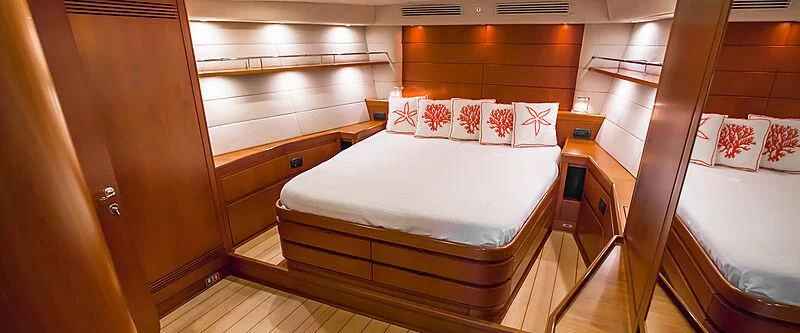 a room with beds and a window aboard KIWI Yacht for Sale