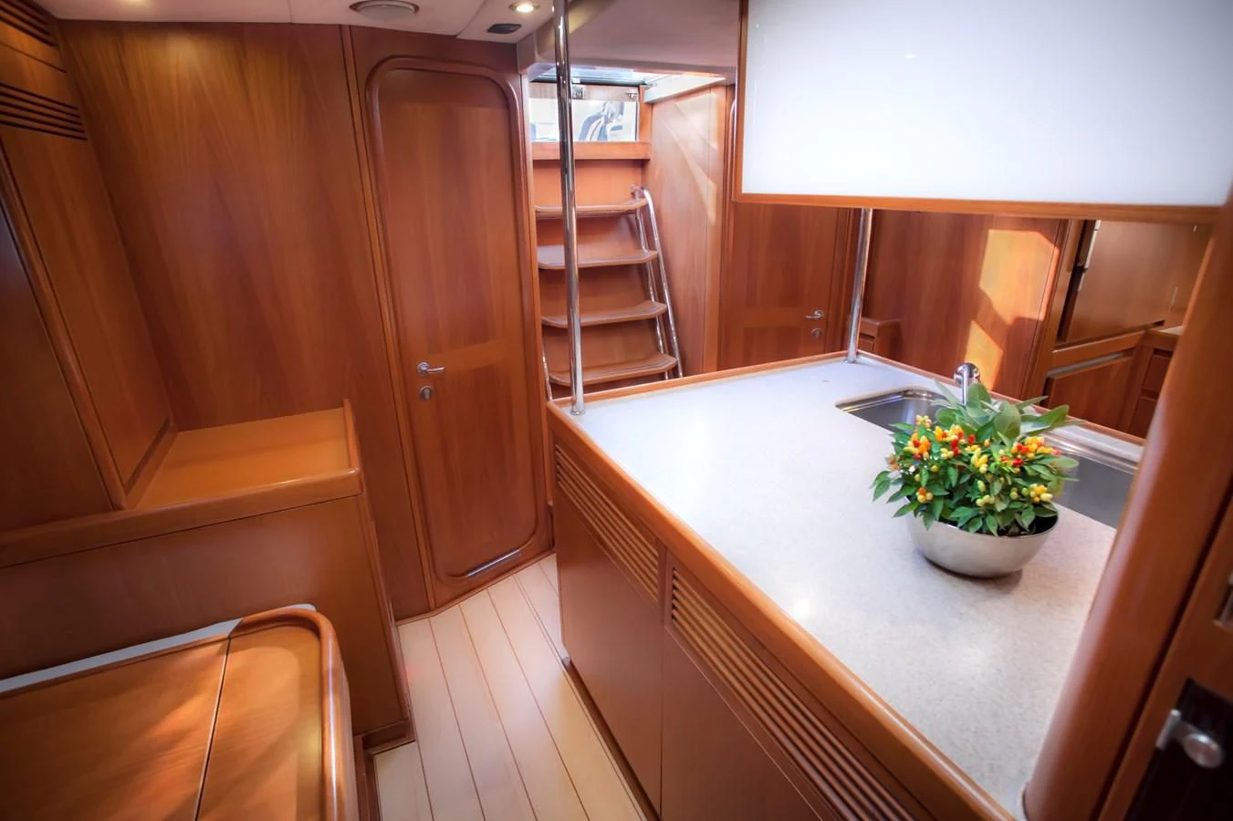 a kitchen with a large counter aboard KIWI Yacht for Sale