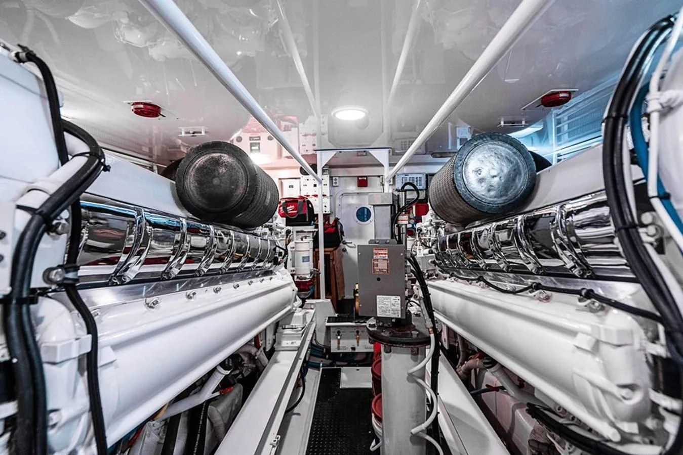 a large white machine with many wires aboard KNOT RACING Yacht for Sale