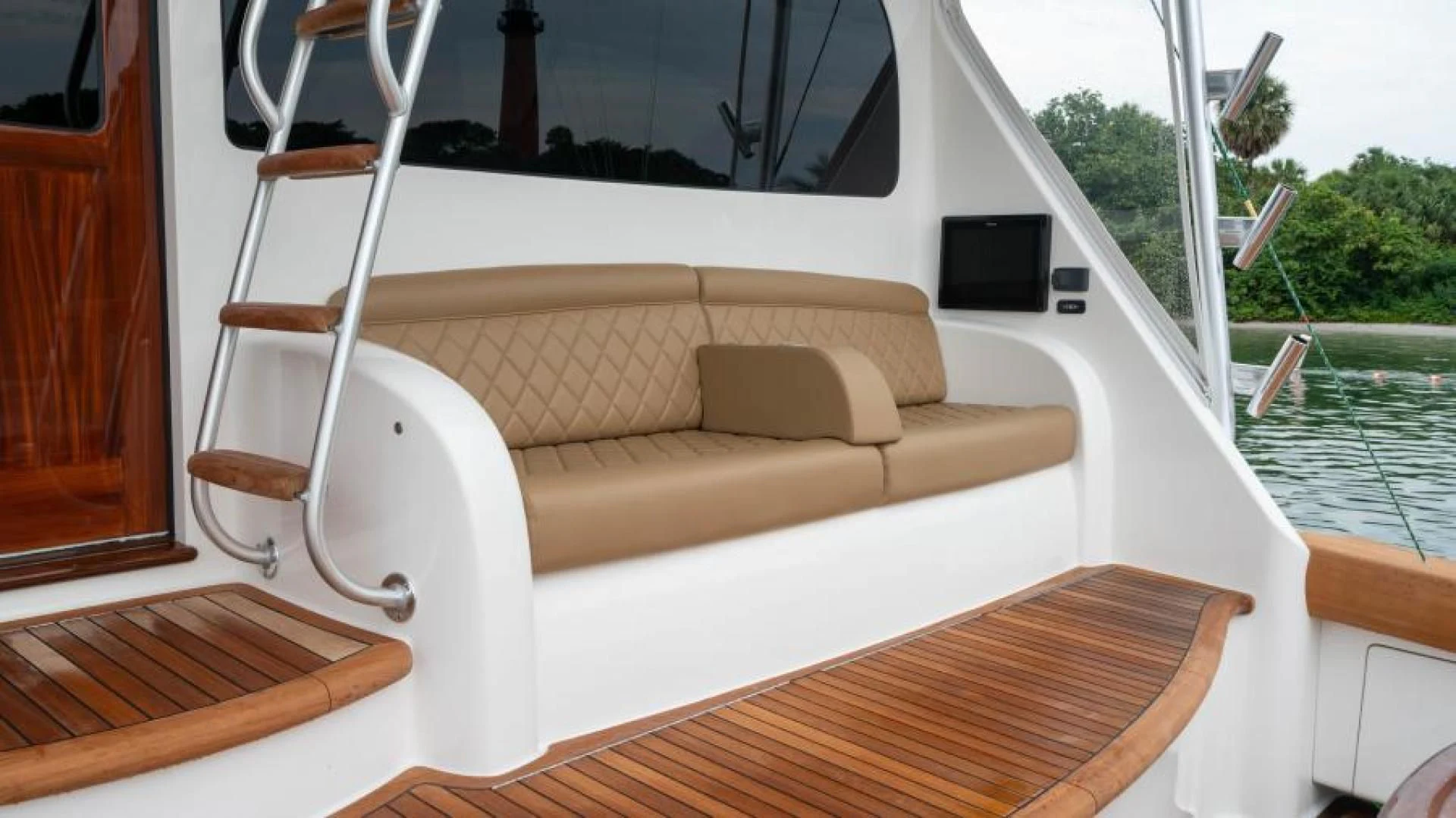 a boat on the water aboard NEVER TOO LATE Yacht for Charter