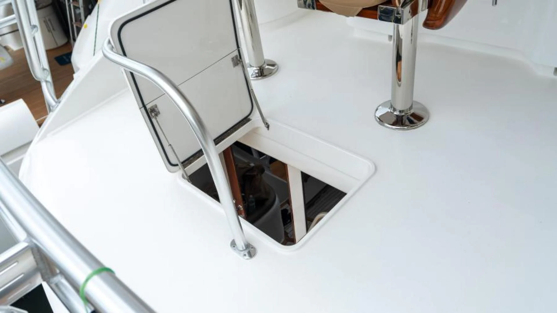 a close-up of a chair aboard NEVER TOO LATE Yacht for Charter