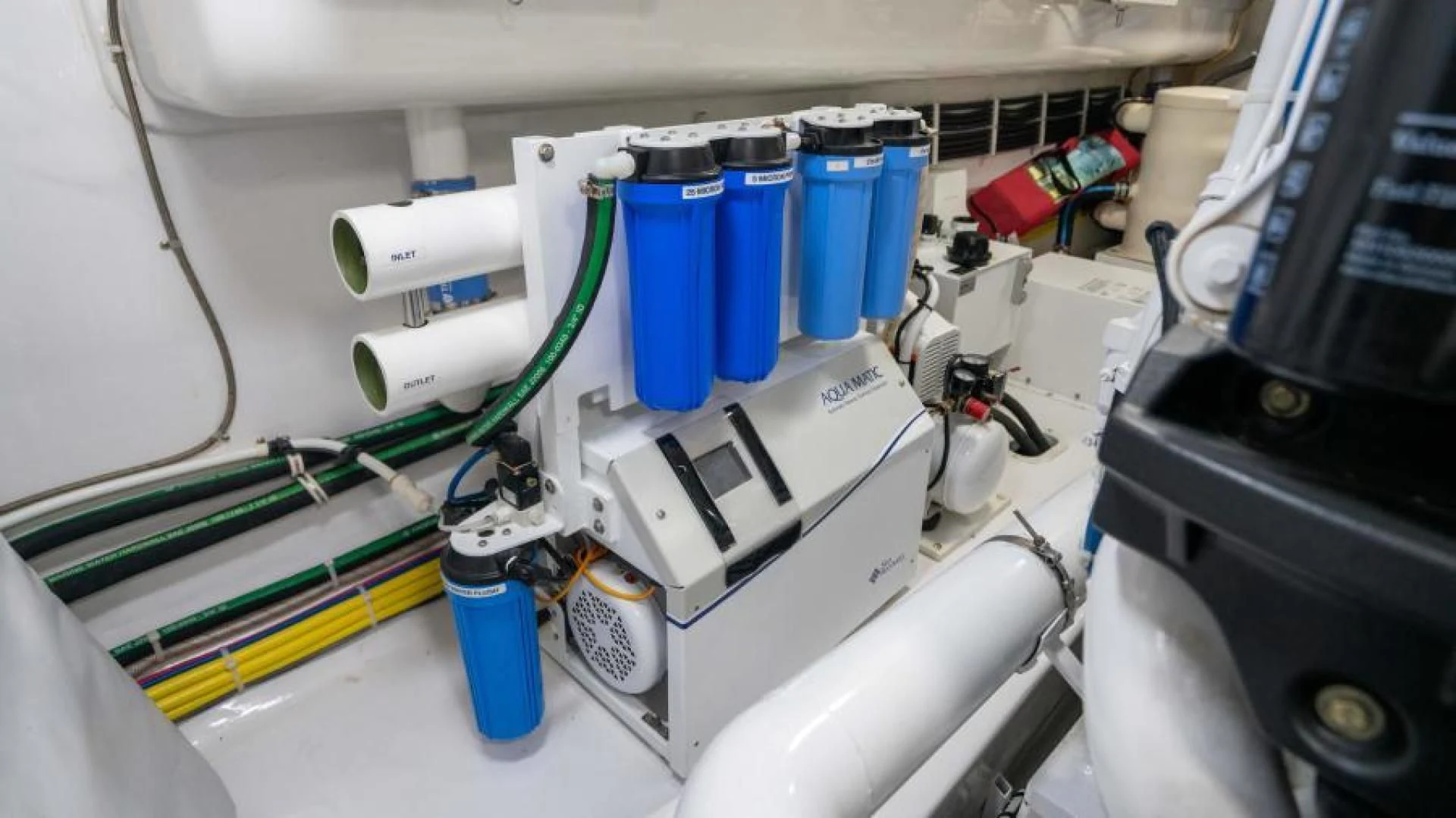 a machine with wires aboard NEVER TOO LATE Yacht for Charter