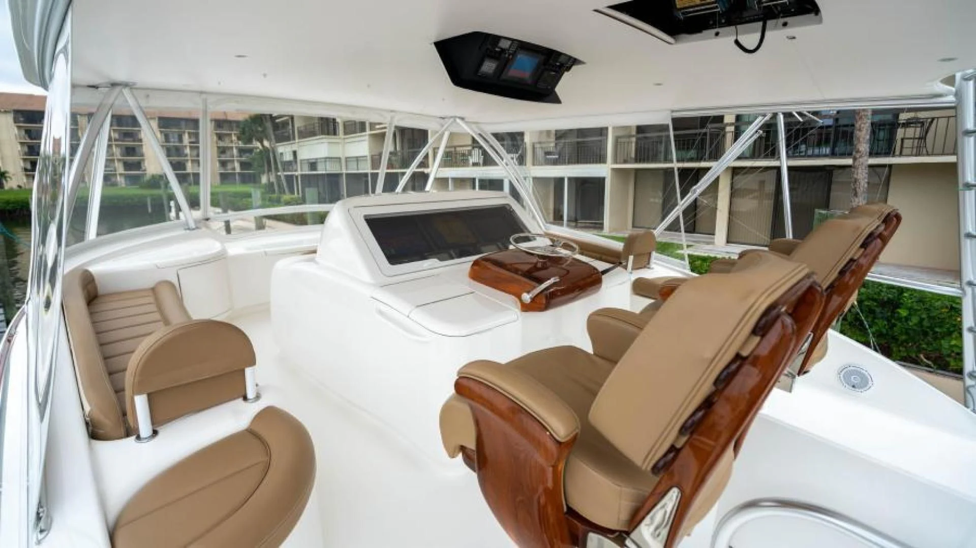 inside of a car aboard NEVER TOO LATE Yacht for Charter