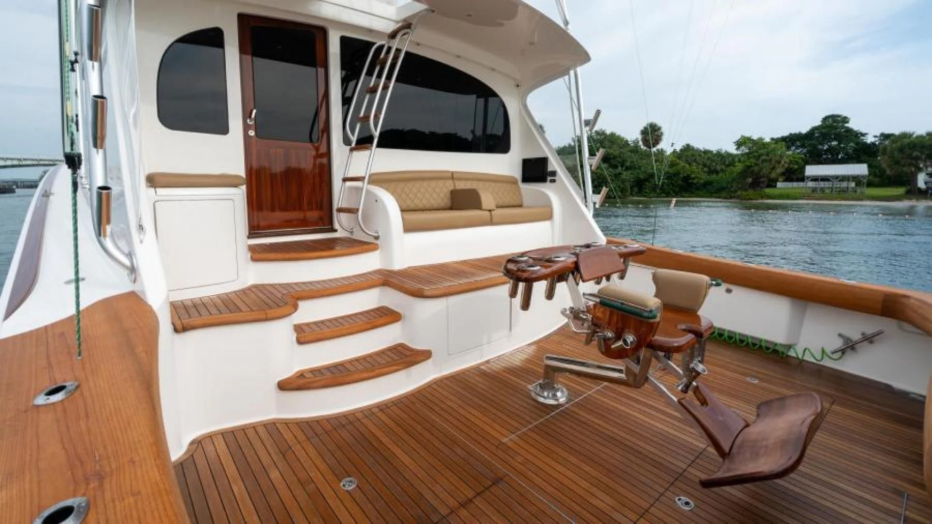 a boat on a deck aboard NEVER TOO LATE Yacht for Charter