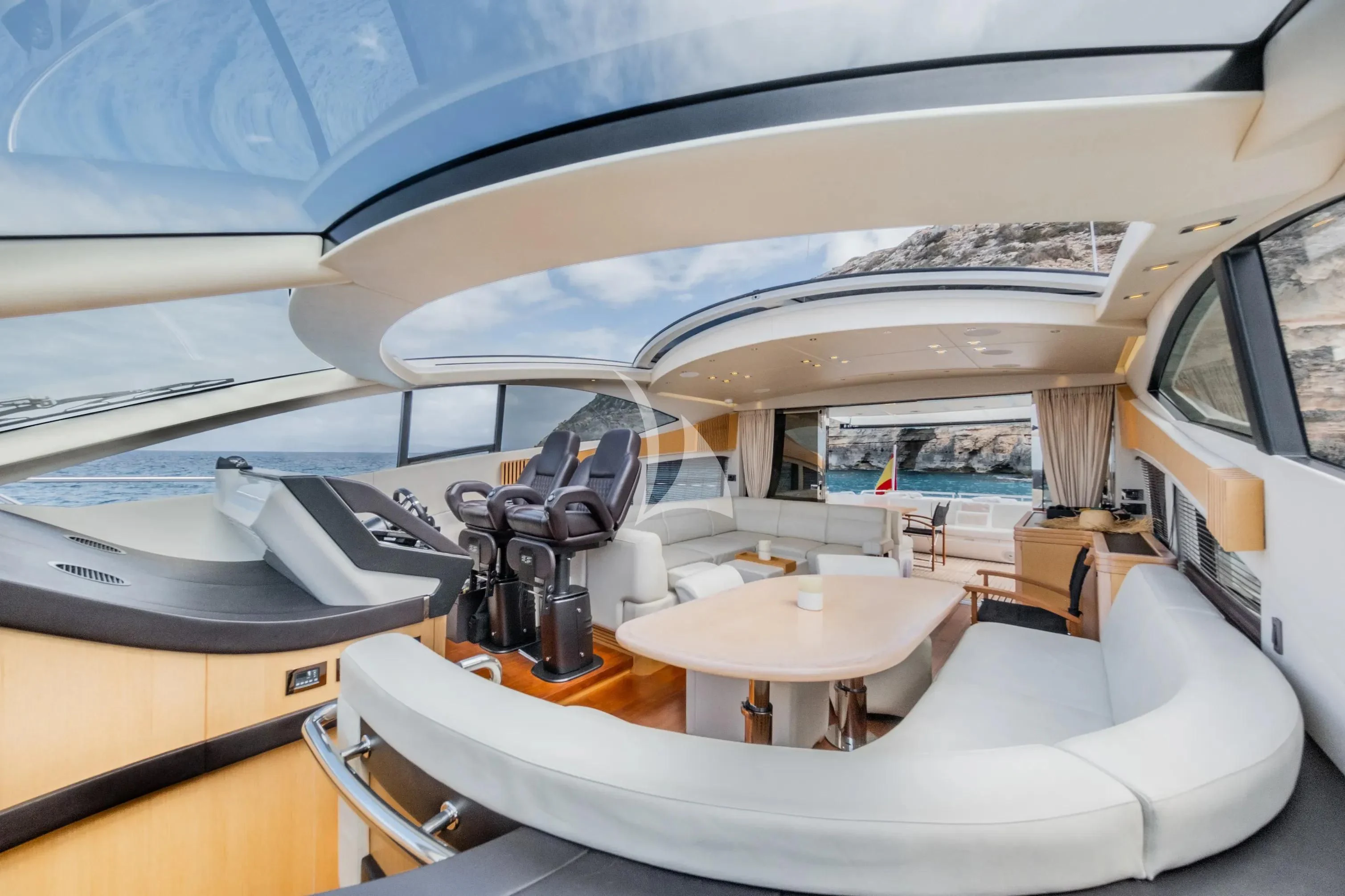 inside of a space ship aboard NEVER TOO LATE Yacht for Charter