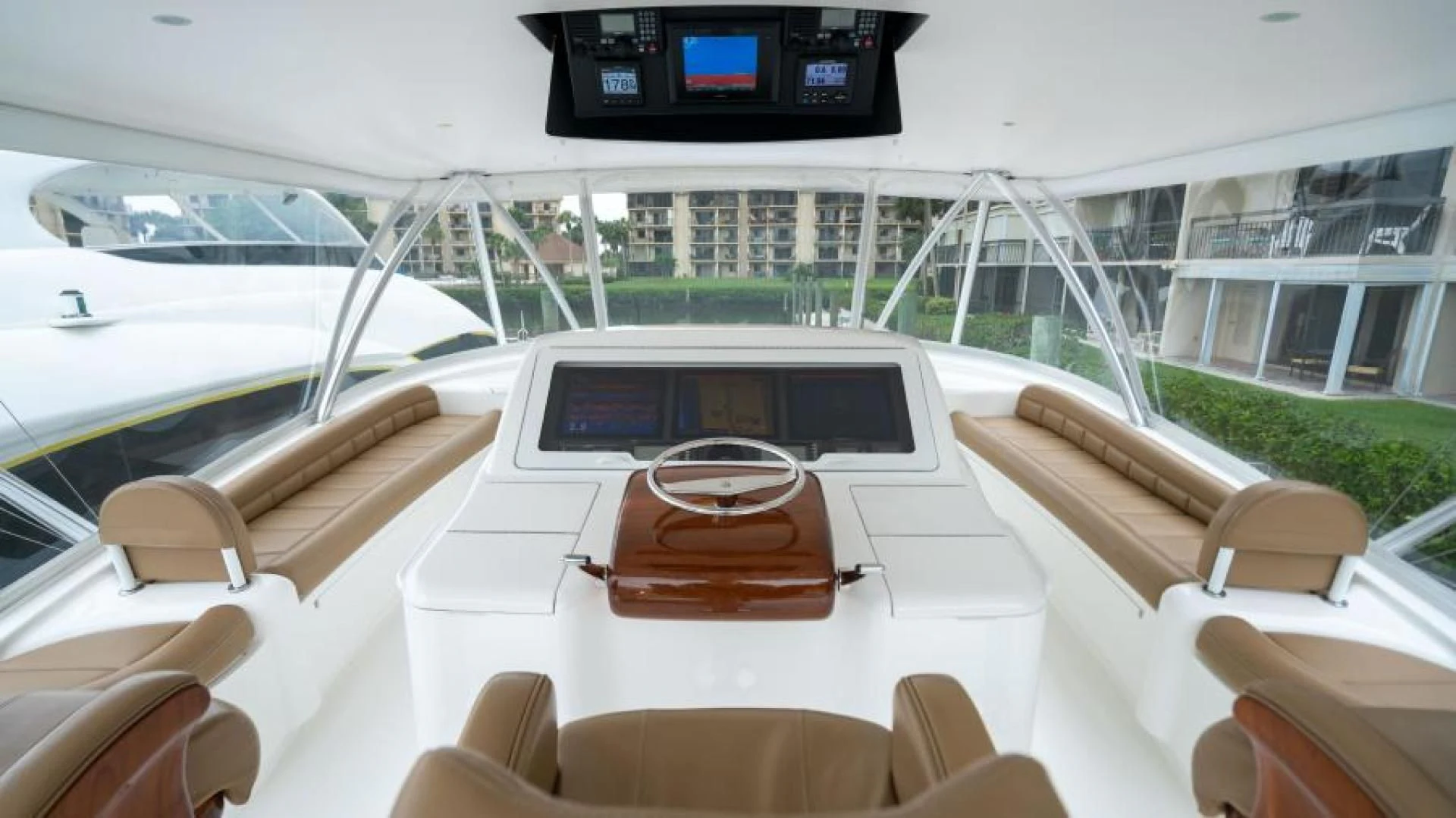 inside of a car aboard NEVER TOO LATE Yacht for Charter