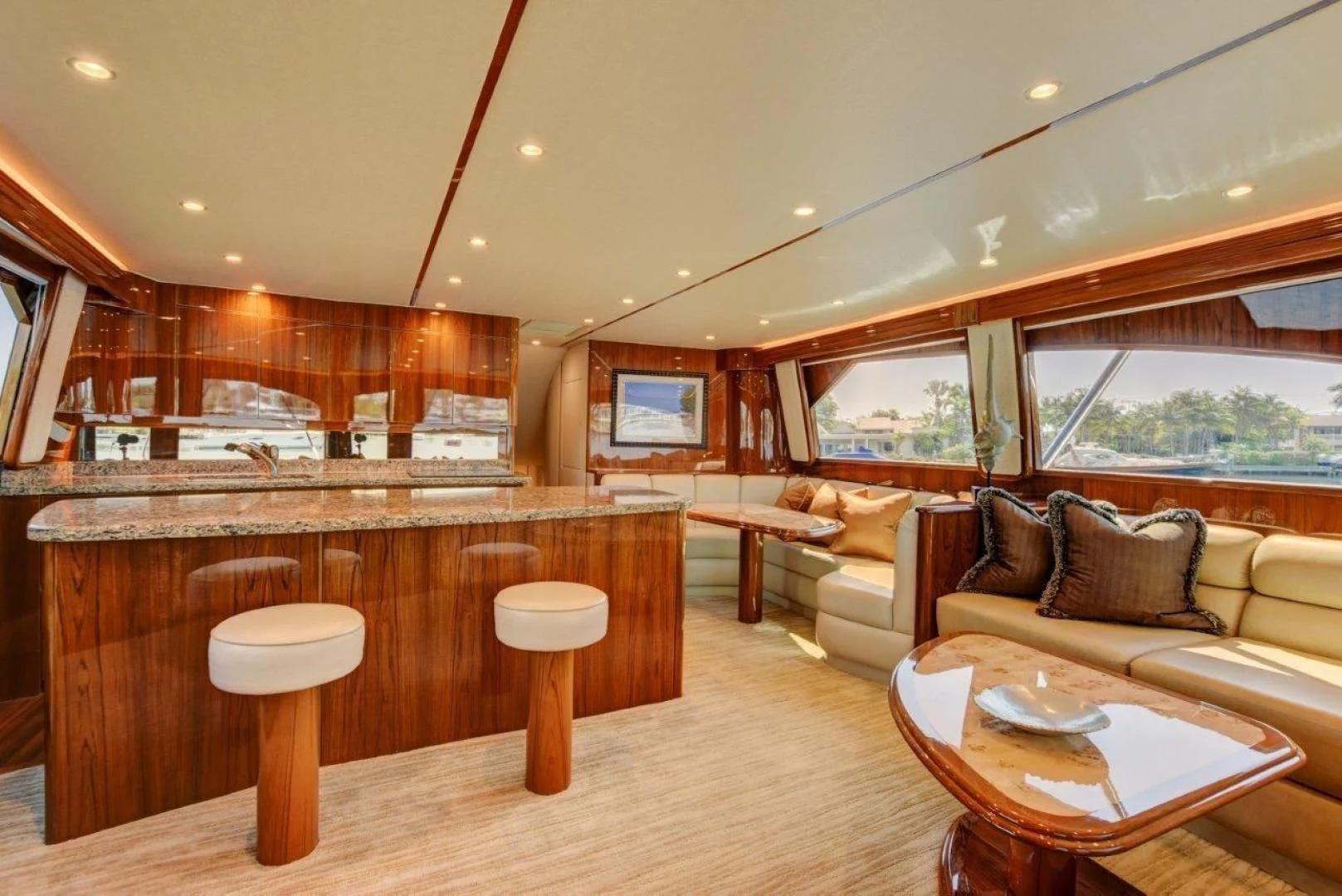 a large kitchen and living room aboard KICK'N Yacht for Sale