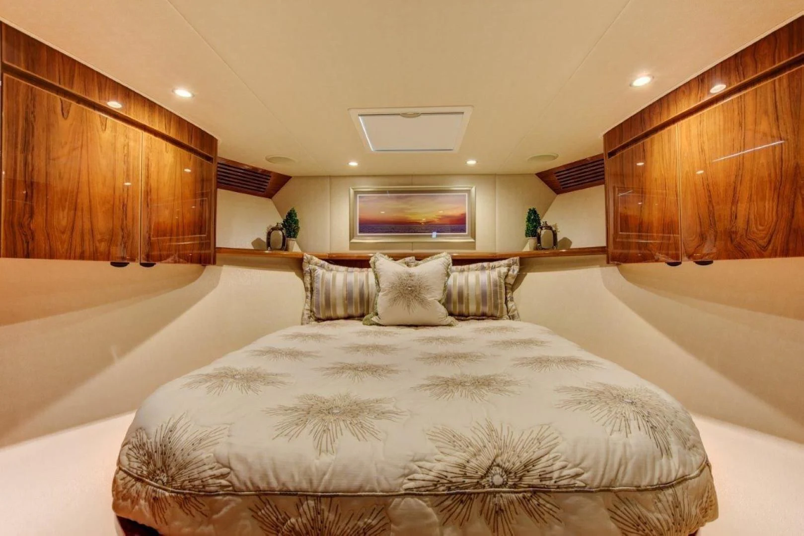 a bed in a room aboard KICK'N Yacht for Sale