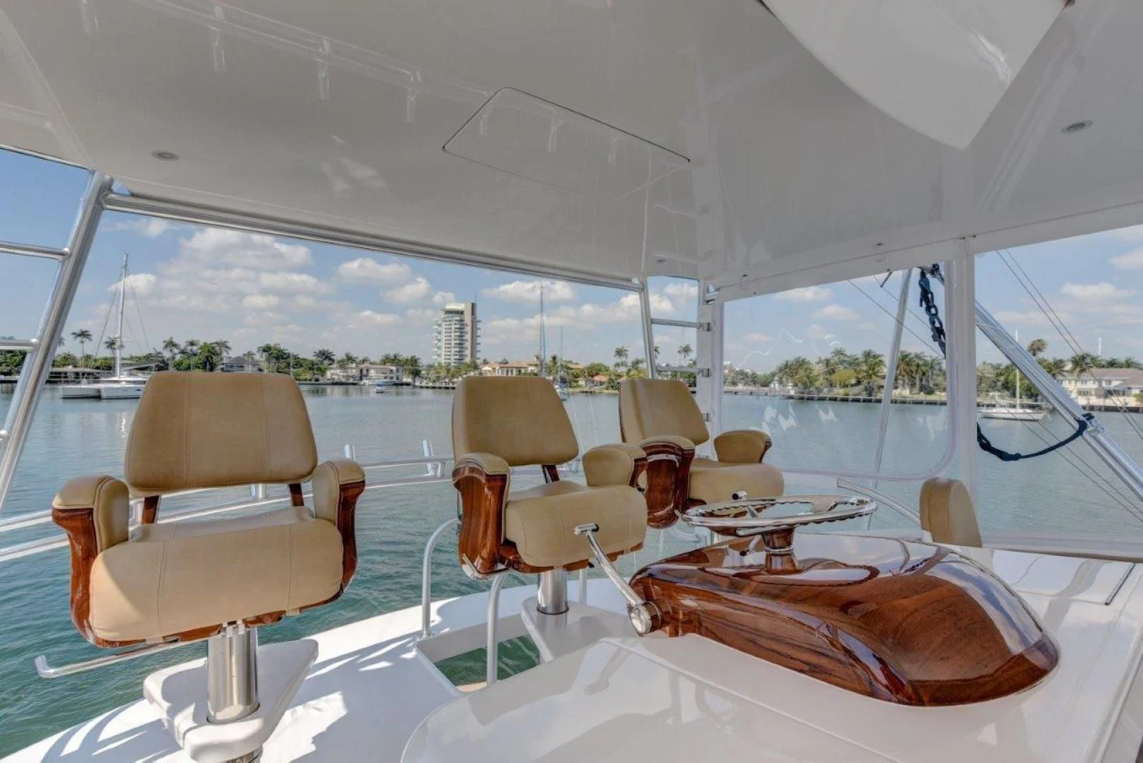 a room with a large window aboard KICK'N Yacht for Sale