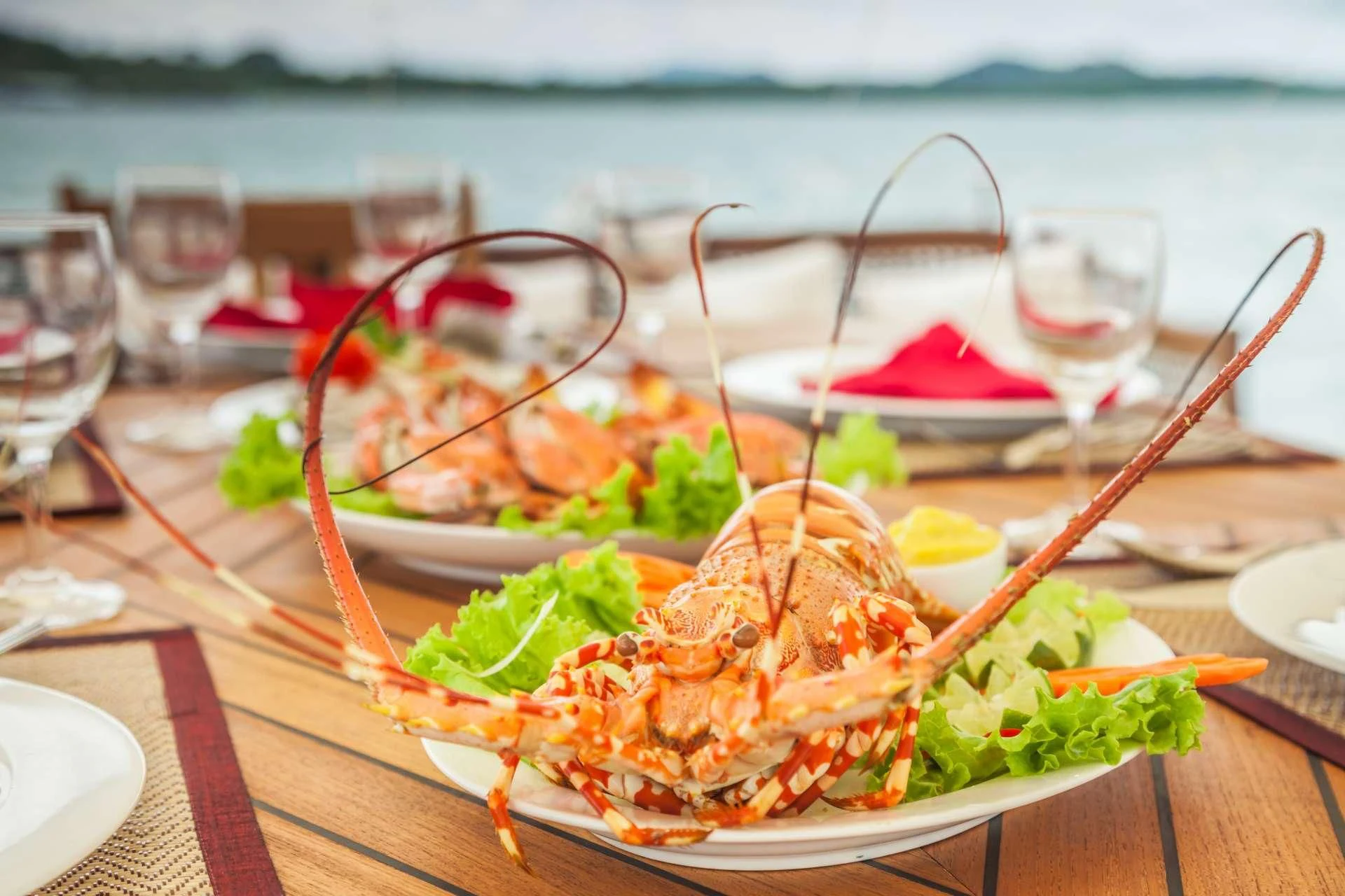 a plate of food aboard AVENTURE Yacht for Sale
