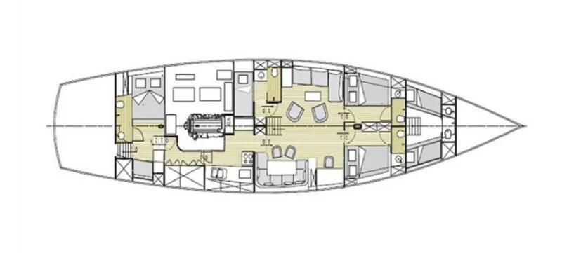 a drawing of a building aboard AVENTURE Yacht for Sale
