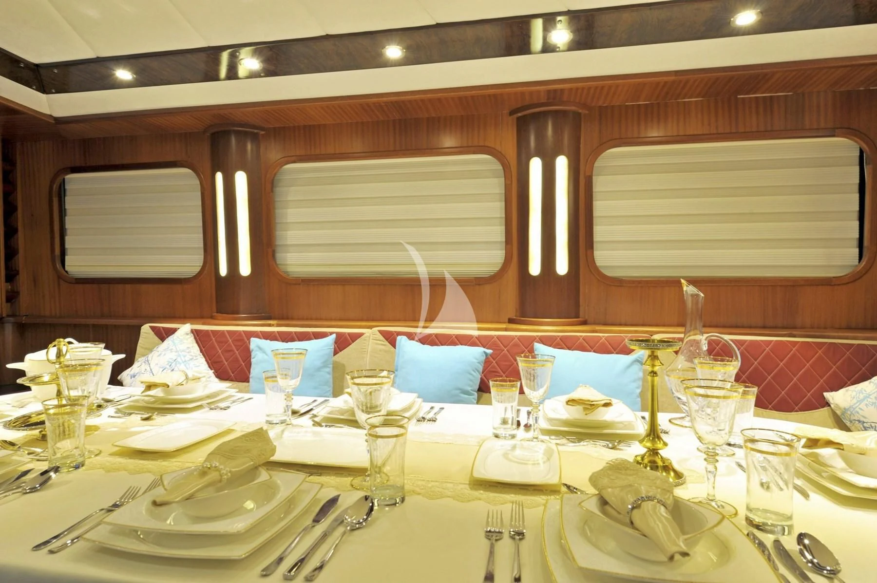 a table with place settings aboard BERRAK SU Yacht for Sale
