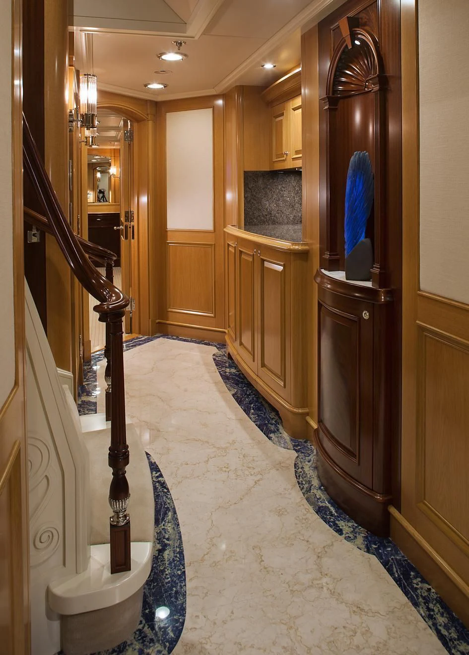 a bathroom with a blue rug aboard ONIKA Yacht for Sale