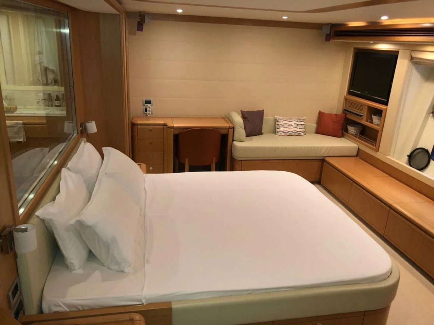 a bed in a room aboard MAR AZUL Yacht for Sale
