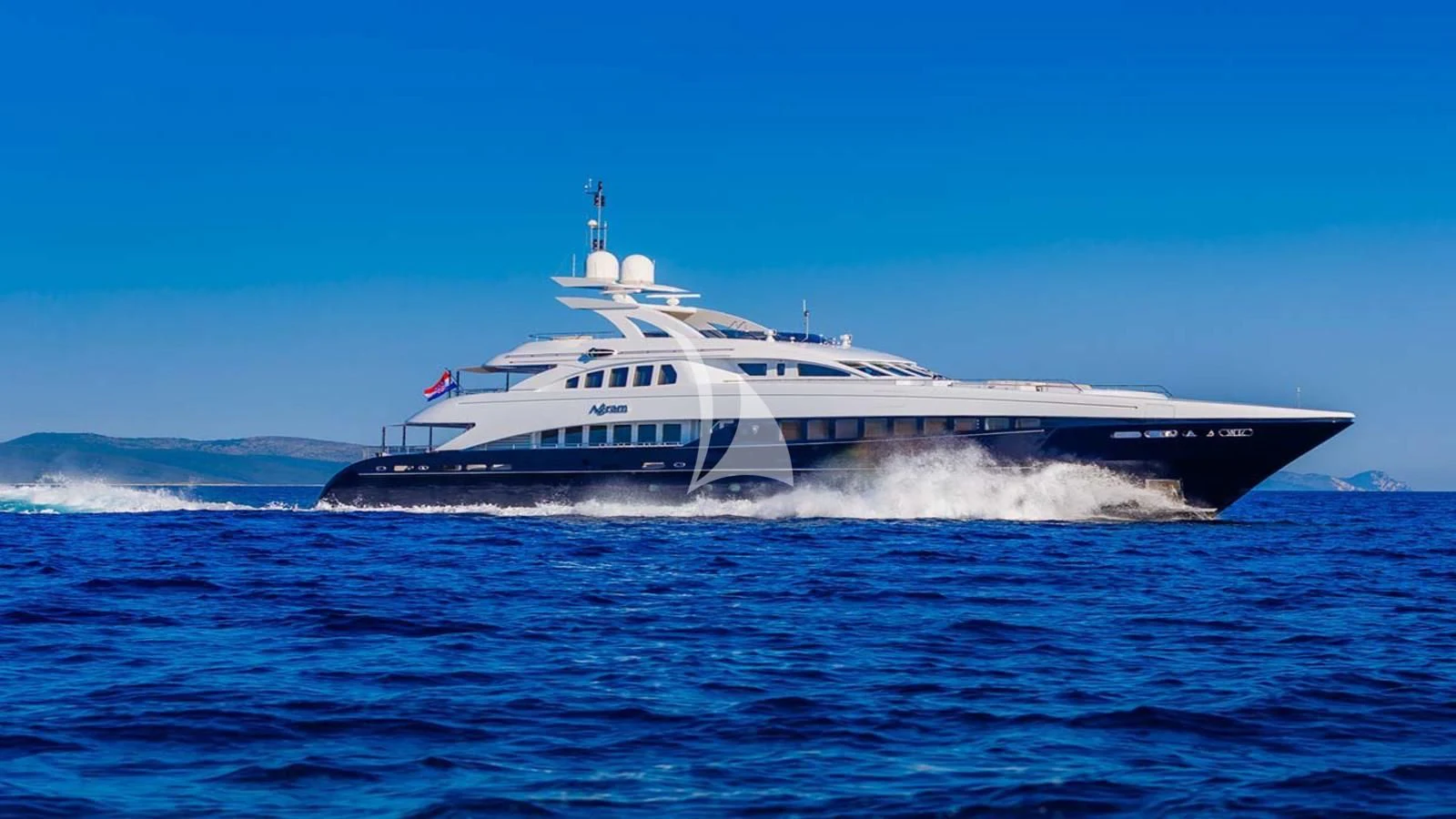 a large ship in the water aboard AGRAM Yacht for Charter