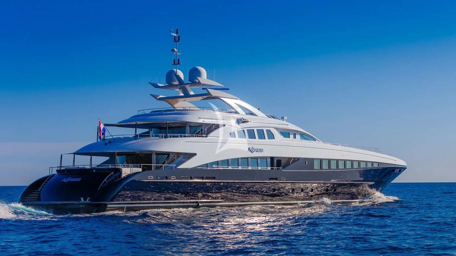 a large cruise ship in the water aboard AGRAM Yacht for Charter
