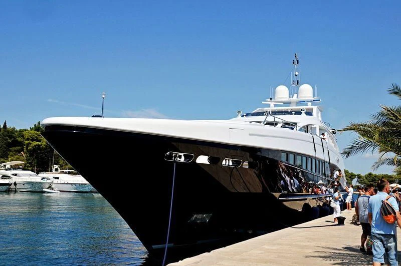 a large black and white boat aboard AGRAM Yacht for Charter
