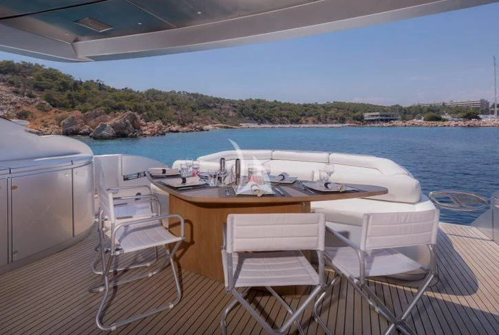 a table and chairs on a boat aboard WINDWARD Yacht for Charter