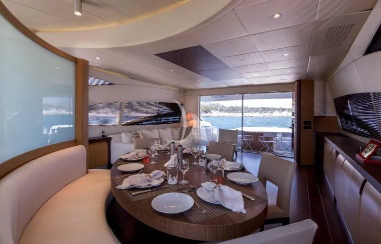 a dining table in a boat aboard WINDWARD Yacht for Charter