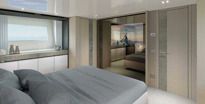 a room with a bed and a window aboard STONE HILLS Yacht for Sale
