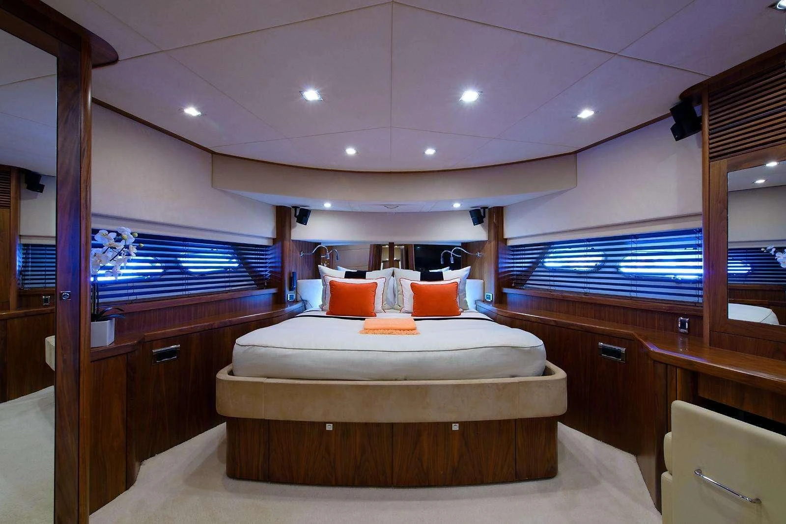 a bed in a room aboard CATALANA Yacht for Charter