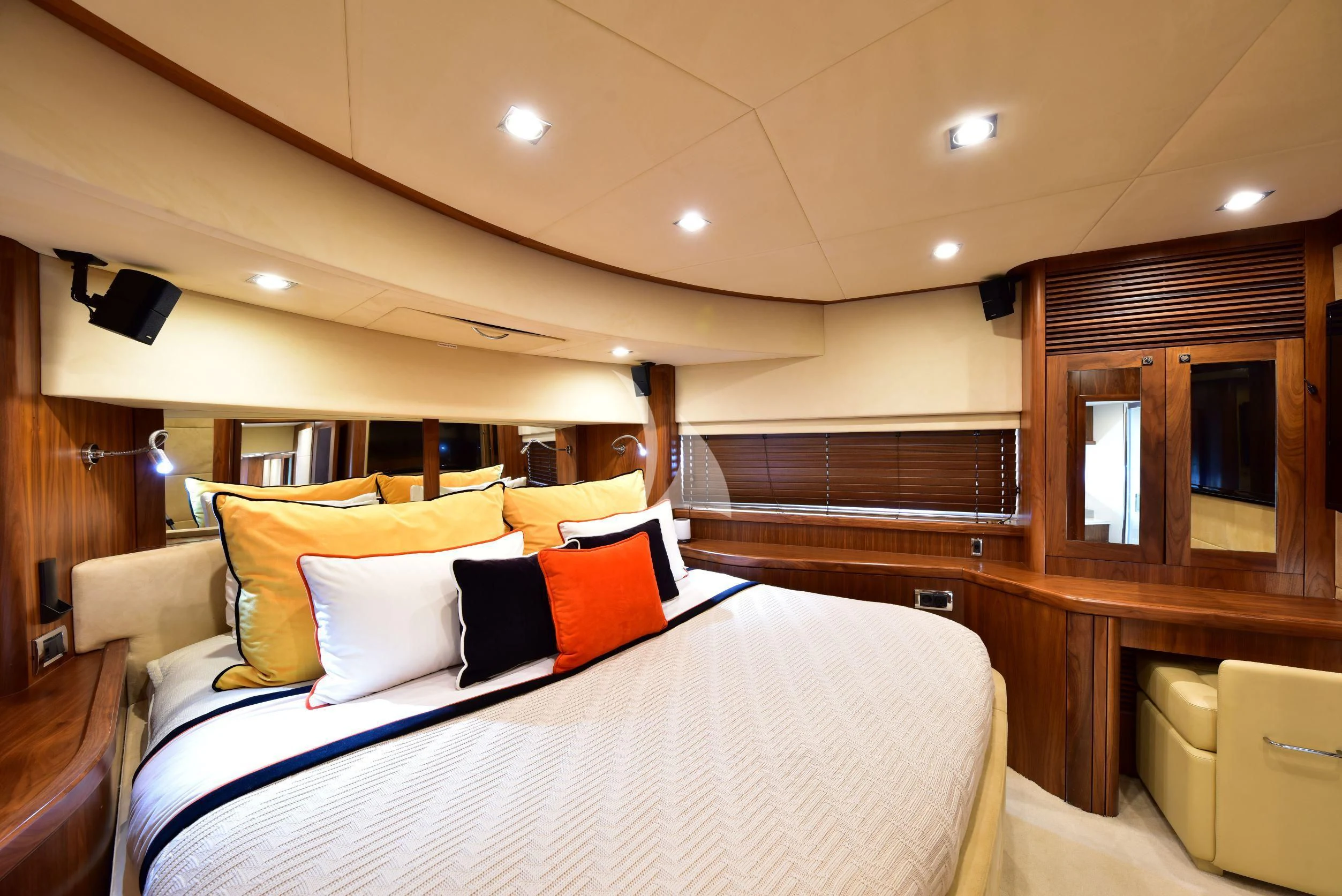 a bed in a room aboard CATALANA Yacht for Charter