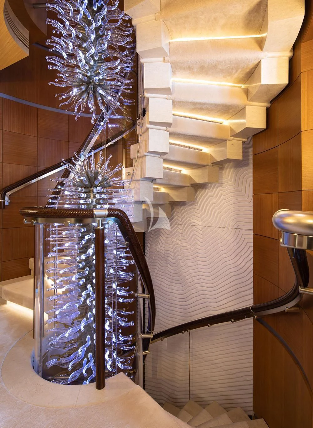 a metal sculpture in a room aboard WHEELS Yacht for Sale
