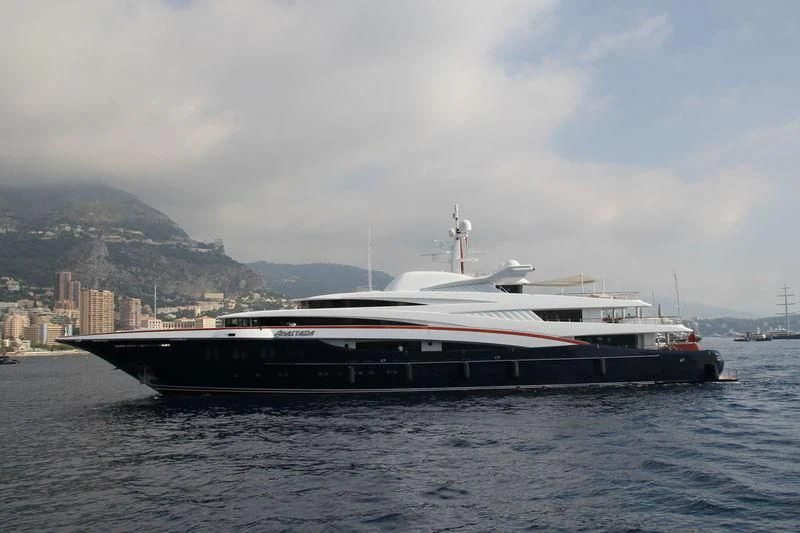 a large boat in the water aboard WHEELS Yacht for Sale