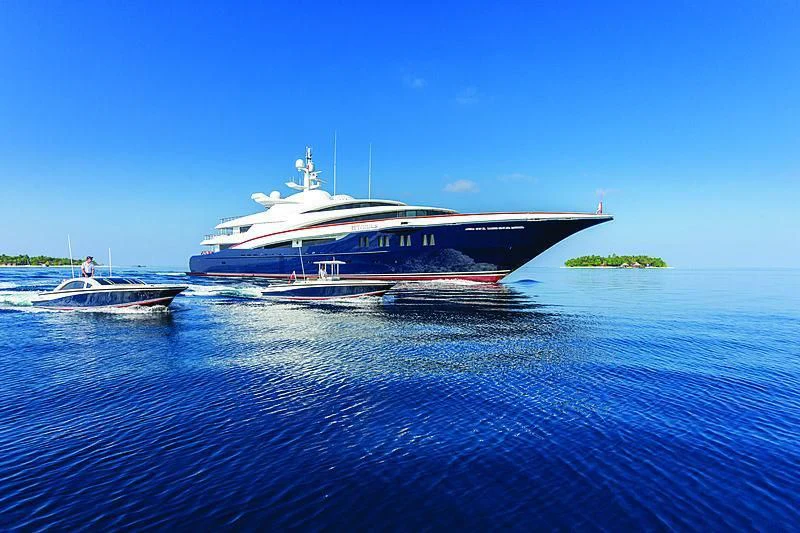 a large ship on the water aboard WHEELS Yacht for Sale