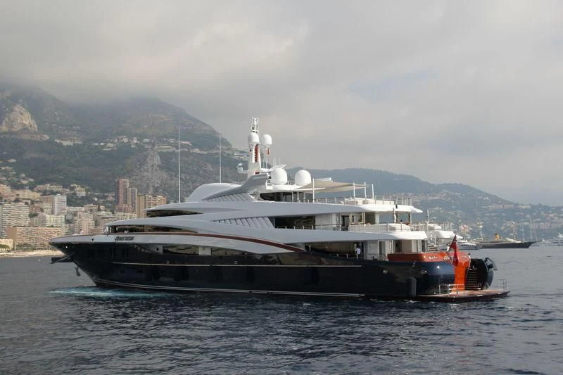 a large boat in the water aboard WHEELS Yacht for Sale