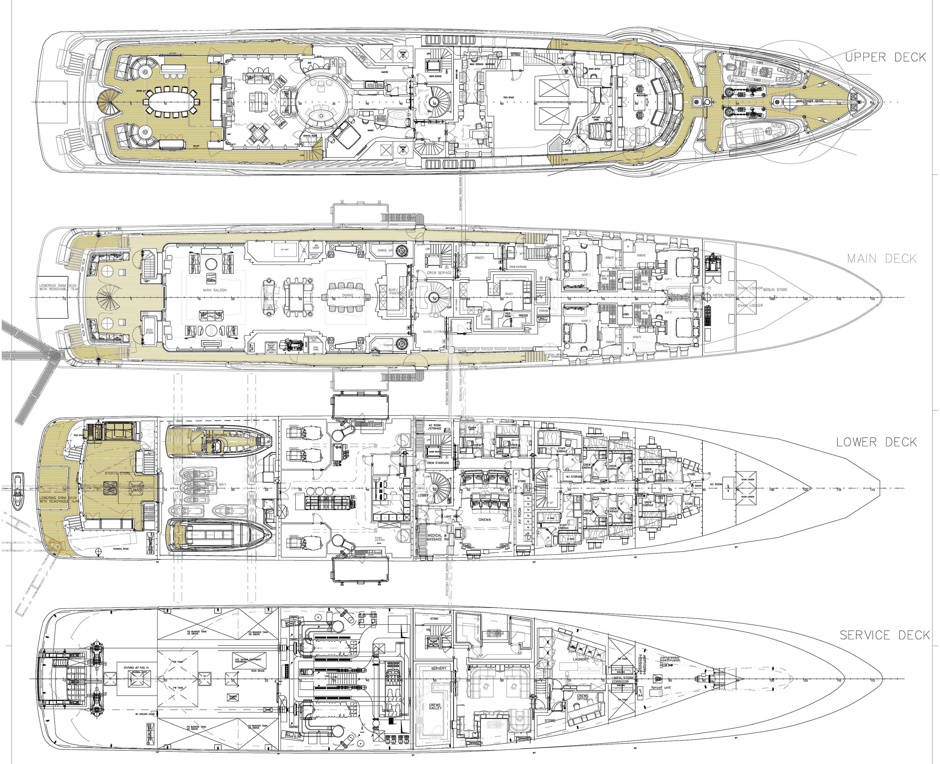 diagram, engineering drawing aboard WHEELS Yacht for Sale