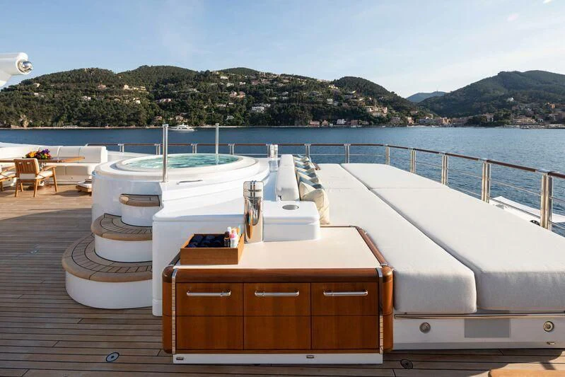 a boat on a dock aboard WHEELS Yacht for Sale