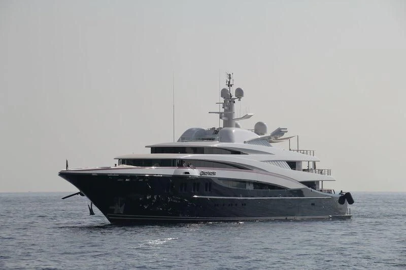 a large boat in the water aboard WHEELS Yacht for Sale