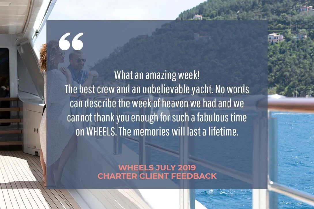 text aboard WHEELS Yacht for Sale