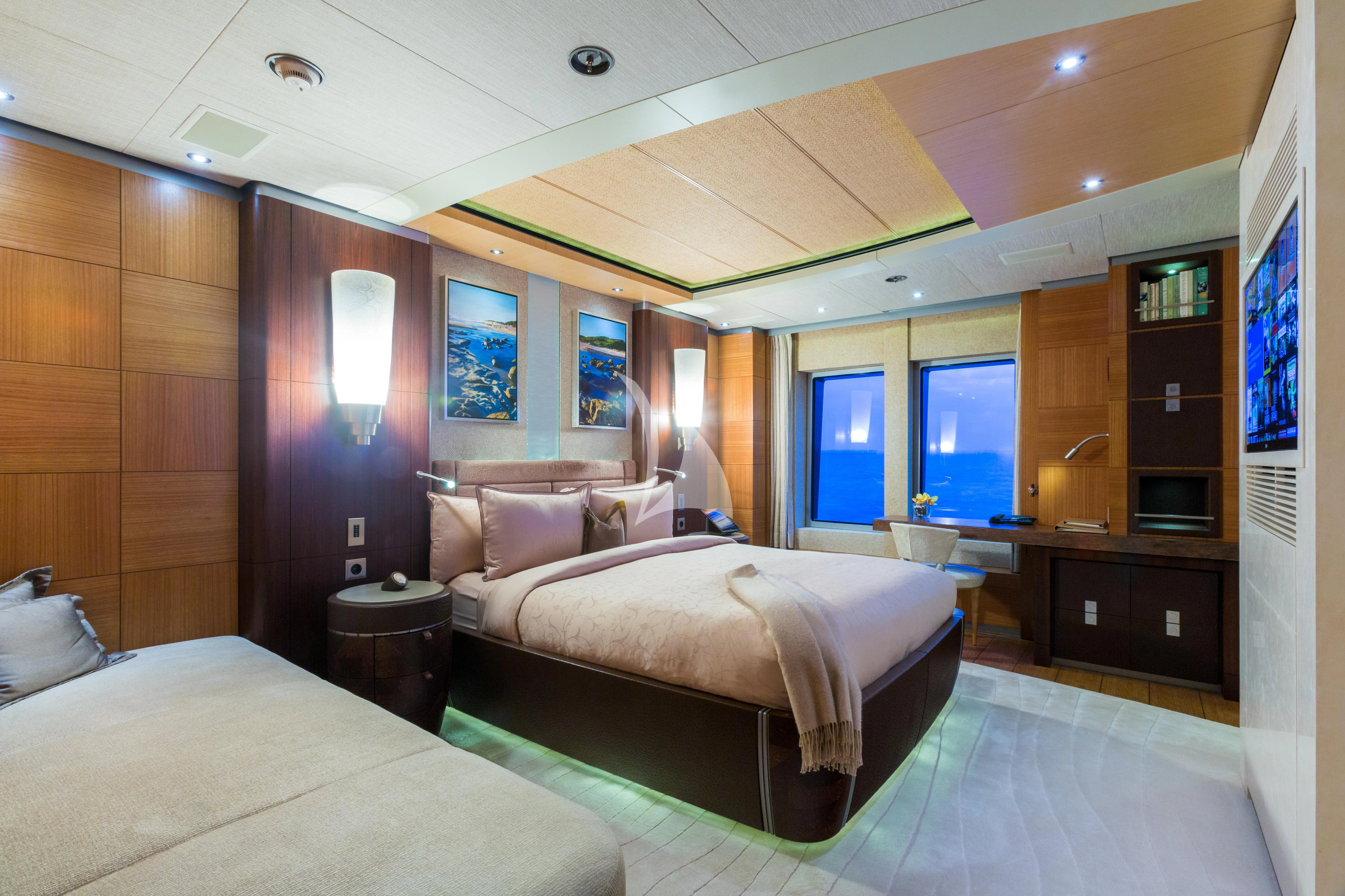 a room with two beds aboard WHEELS Yacht for Sale