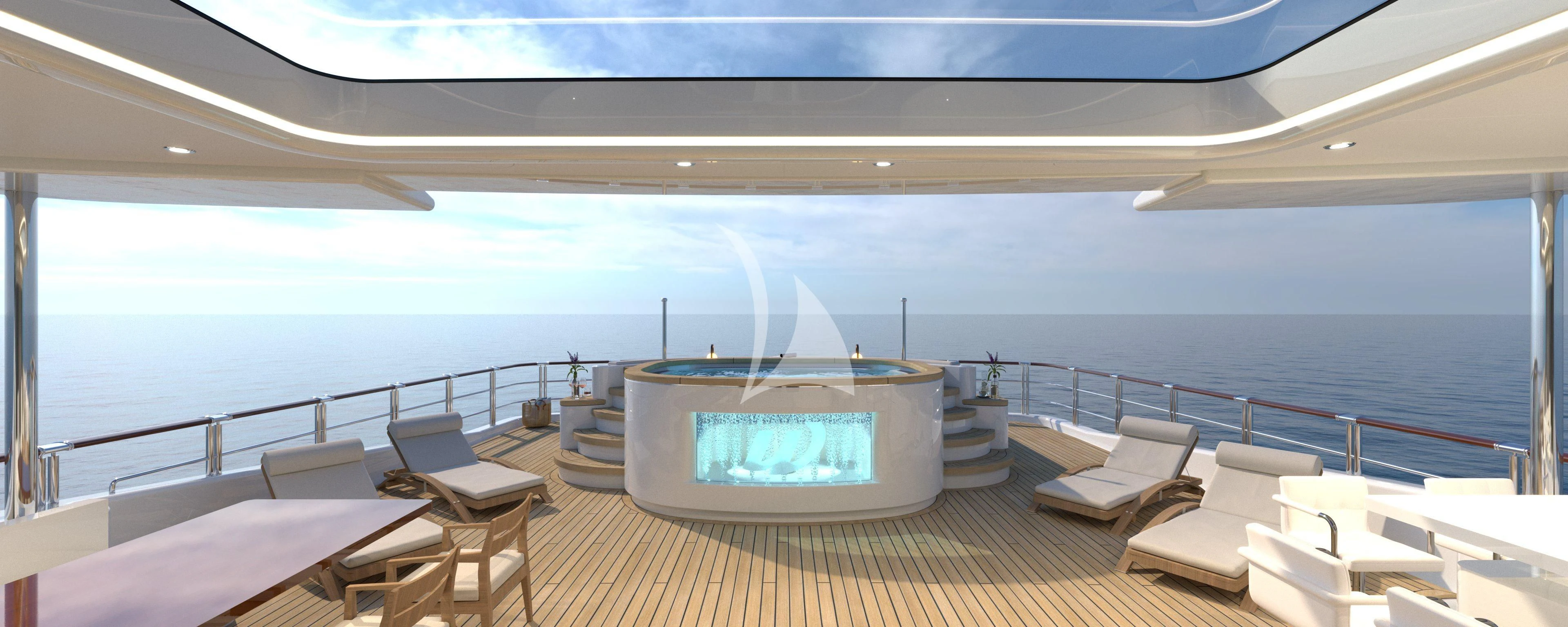 a large boat on a body of water aboard WHEELS Yacht for Sale