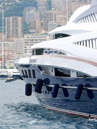 a plane on a dock aboard WHEELS Yacht for Sale
