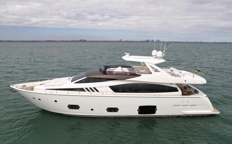 a white yacht in the water aboard BON BON Yacht for Sale