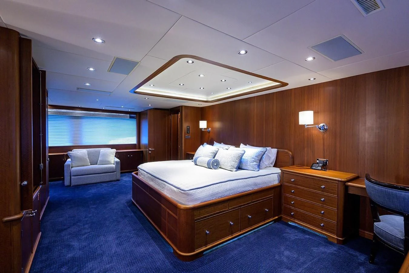 a bed in a room aboard OUR WAY Yacht for Sale