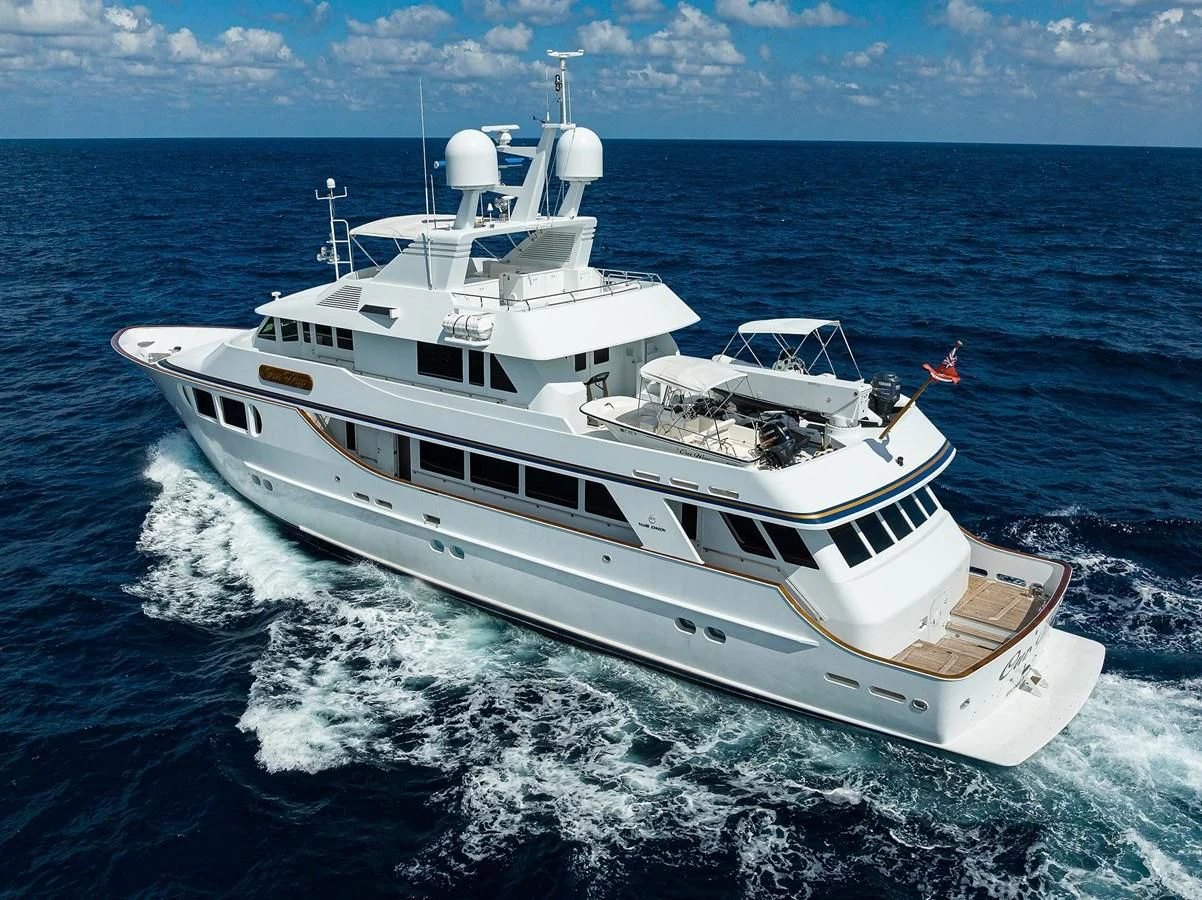 a white yacht on the water aboard OUR WAY Yacht for Sale