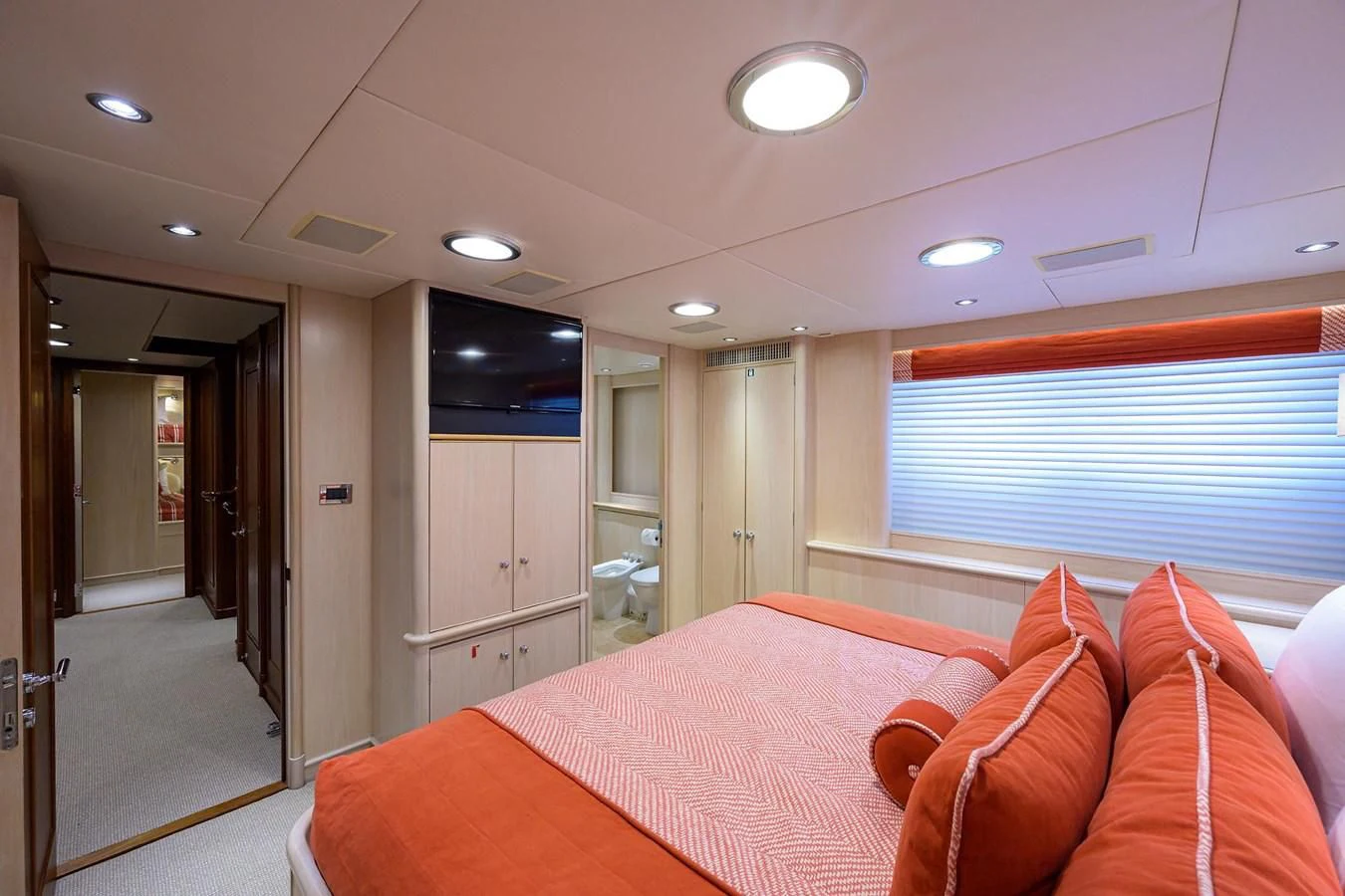 a bedroom with a bed aboard OUR WAY Yacht for Sale