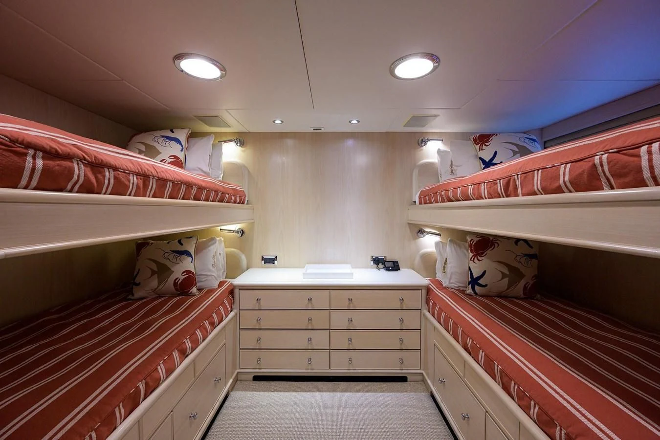 a room with bunk beds aboard OUR WAY Yacht for Sale