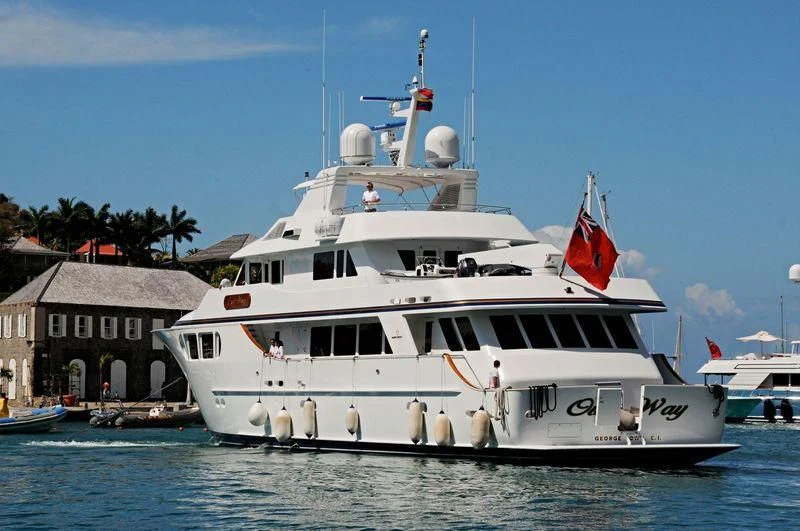 a large white boat in the water aboard OUR WAY Yacht for Sale