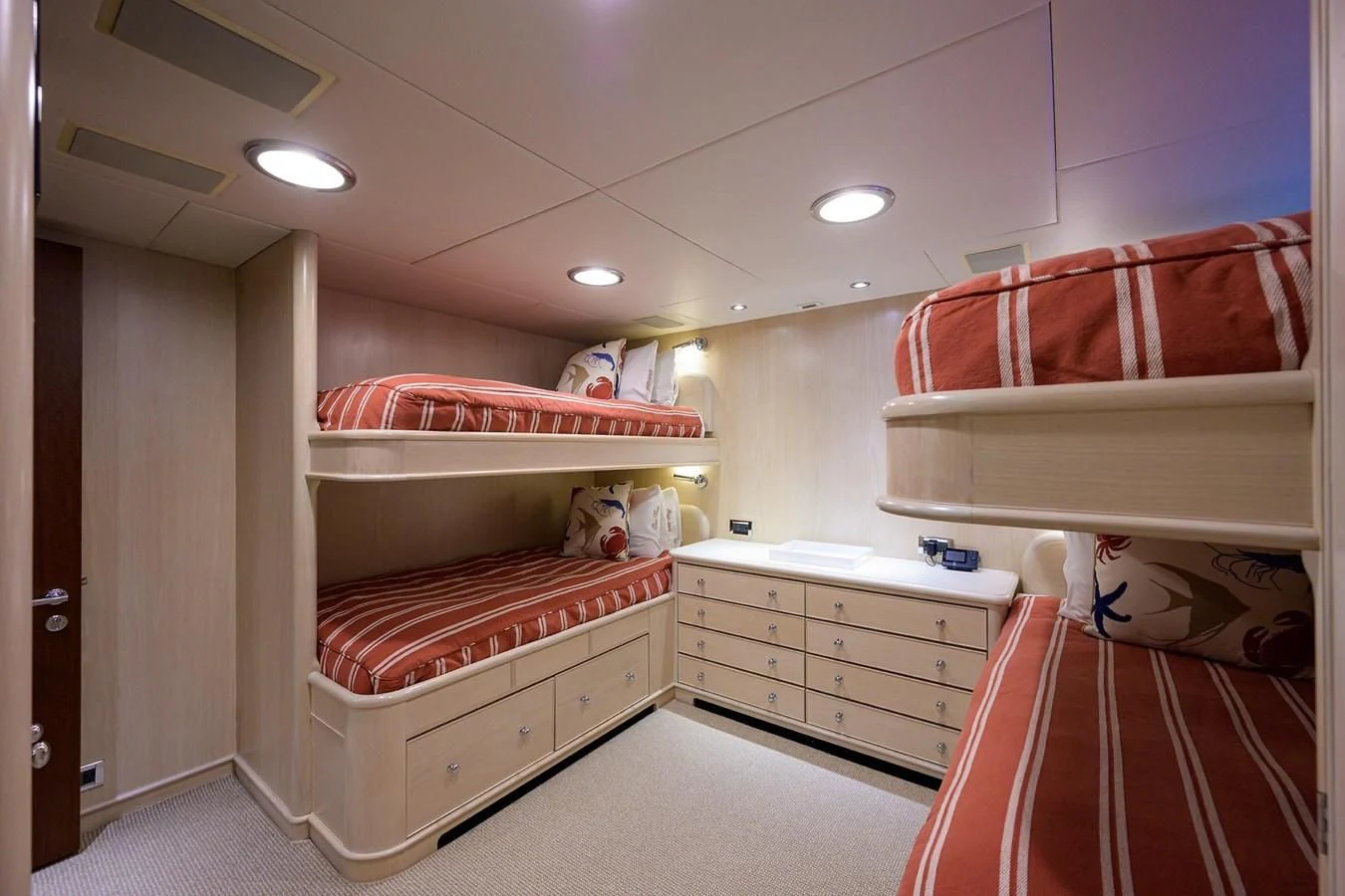 a room with bunk beds aboard OUR WAY Yacht for Sale