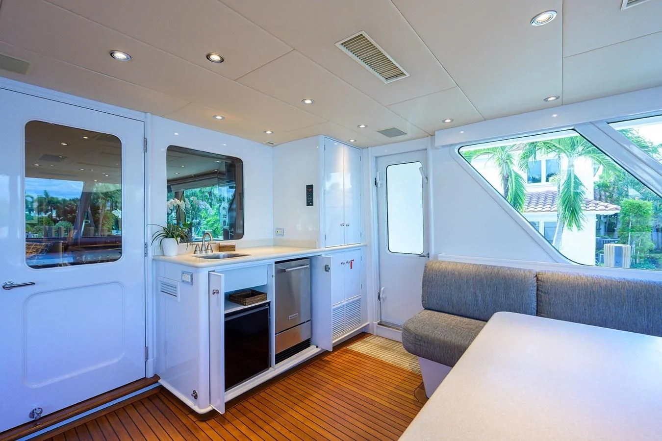 a kitchen and living room aboard OUR WAY Yacht for Sale