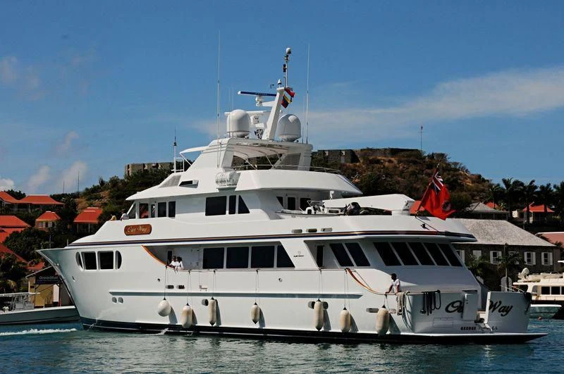 a large white boat aboard OUR WAY Yacht for Sale
