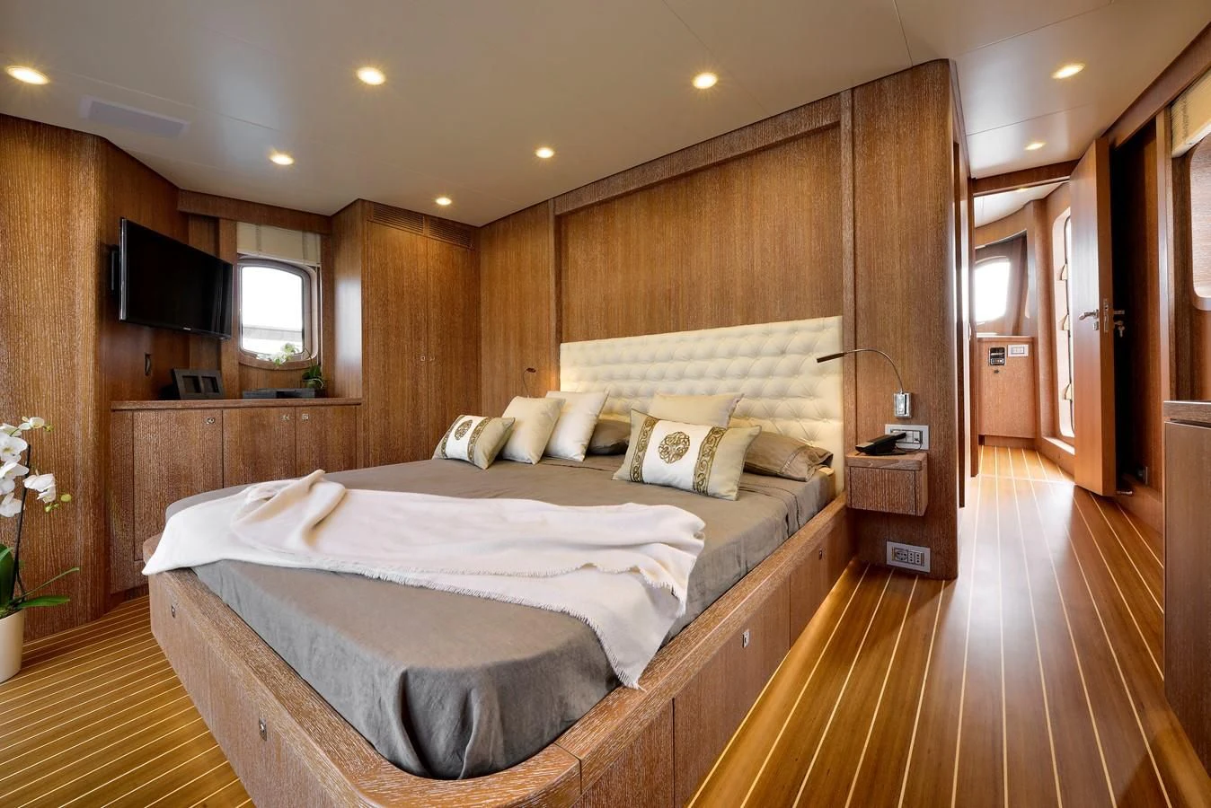 a large bed in a room aboard BULLY Yacht for Sale