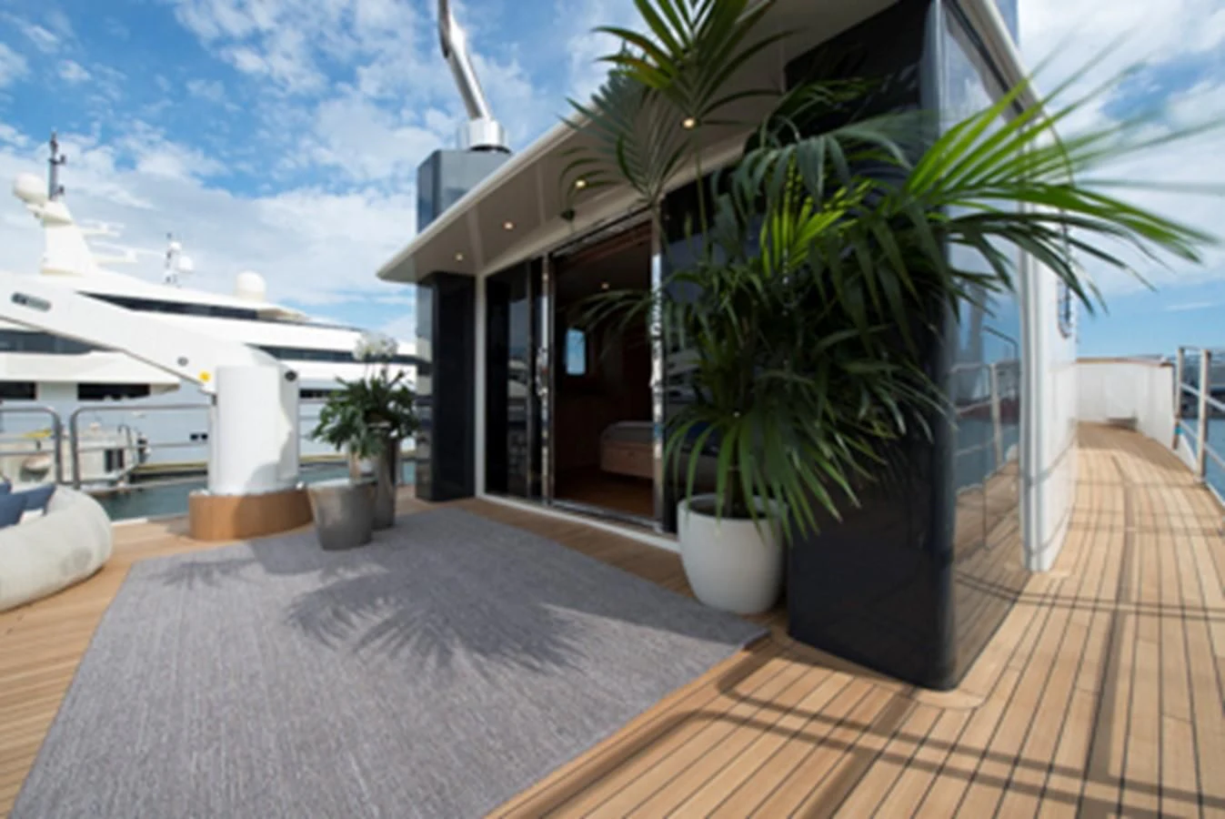 a deck with a plant and a pool aboard BULLY Yacht for Sale